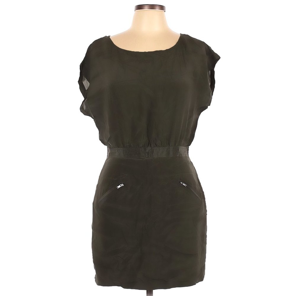 NEW Silk Utility Mini Dress (NWT), Size L, Olive Green